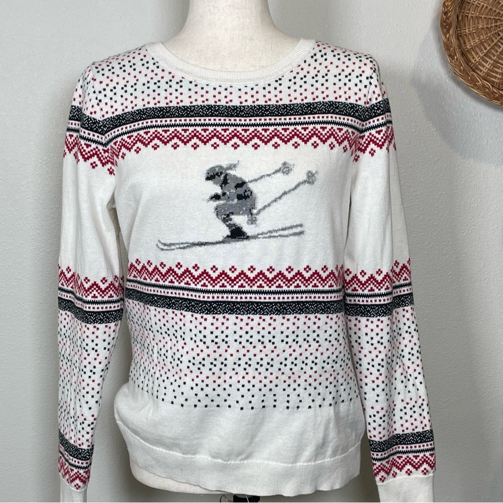 TALBOTS Thermawarmth Sweater Skier Crew Neck Fair Isle Zipper Back Size Medium